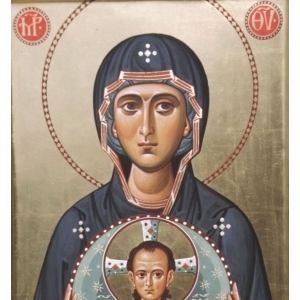 Icône de la Vierge du Signe - « L'univers est transporté par ta divine gloire, Ô Vierge inépousée, car tu as porté dans ton sein le Dieu transcendant et tu as mis au monde un Fils intemporel qui accorde le salut à ceux qui chantent ta louange. » Ode 5