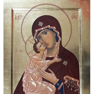 Icône de la Vierge de Tendresse - « Il est digne en vérité de te célébrer ö Mère de Dieu, bienheureuse et très pure et Mère de notre Dieu. Toi plus vénérable que les chérubins et incomparablement plus glorieuse que les séraphins, qui sans corruption enfantas Dieu le Verbe, Toi véritablement Mère de Dieu nous te Magnifions … »