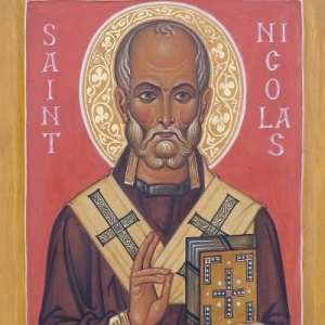 Icône de Saint Nicolas - « La justice de tes œuvres a fait de toi, pour ton troupeau une règle de foi, un modèle de douceur, un maître de tempérance ; c'est pourquoi tu as obtenu par ton humilité l'exaltation et par ta pauvreté la richesse, Père saint pontife Nicolas, prie le Christ notre Dieu de sauver nos âmes. »